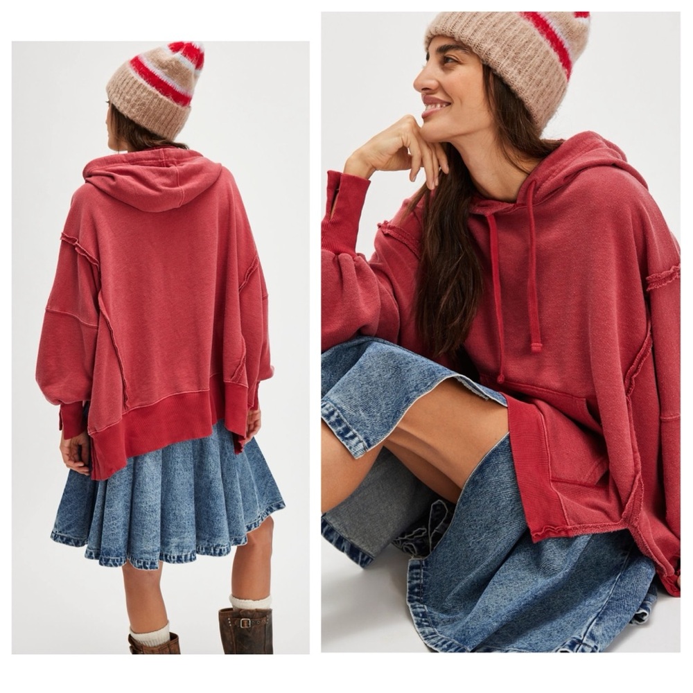 Free People Red Hooded Sweatshirt
